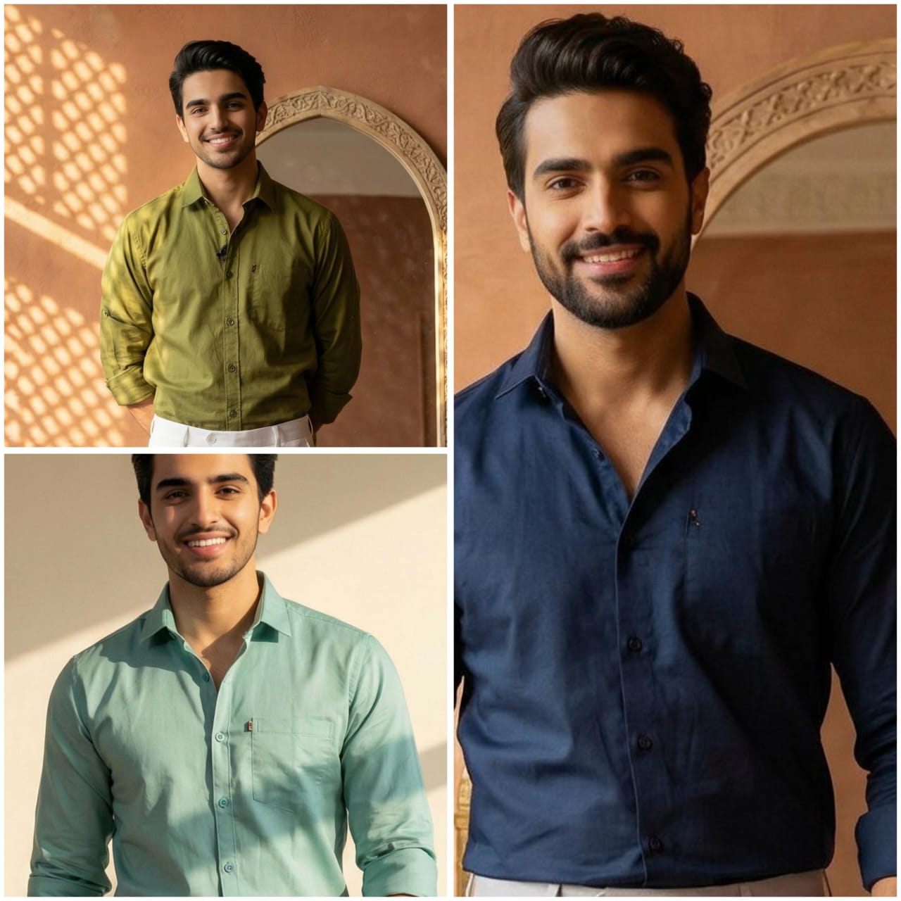 Premium Cotton Formal Shirt Combo – Mint, Navy Blue & Olive Green (Pack of 3)