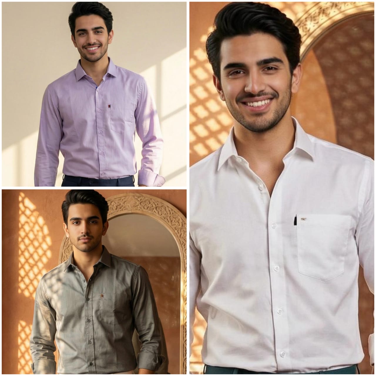 Premium Cotton Formal Shirt Combo – Lavender, Gray & White (Pack of 3)