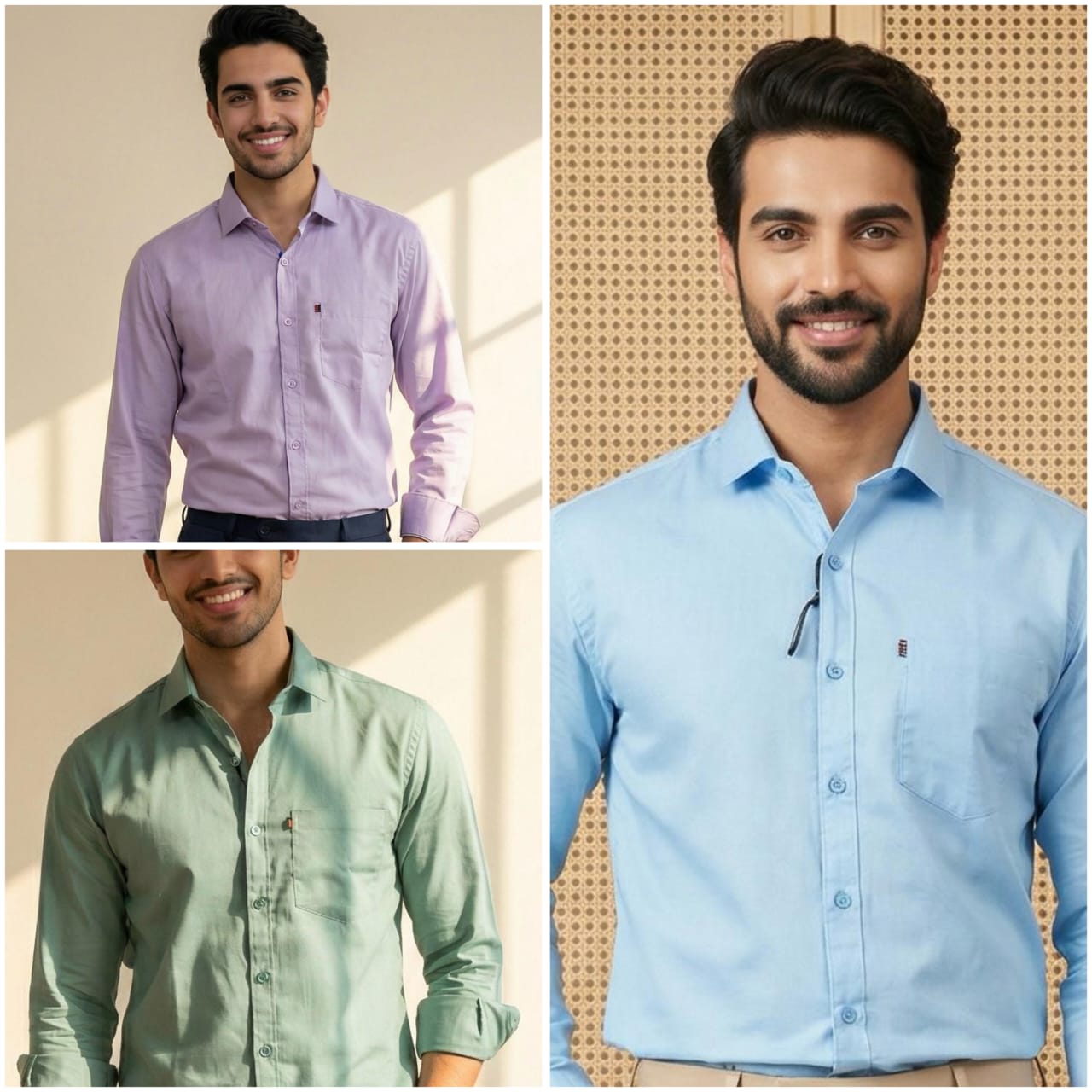 Premium Cotton Formal Shirt Combo – Lavender, Navy Blue & Mint (Pack of 3)