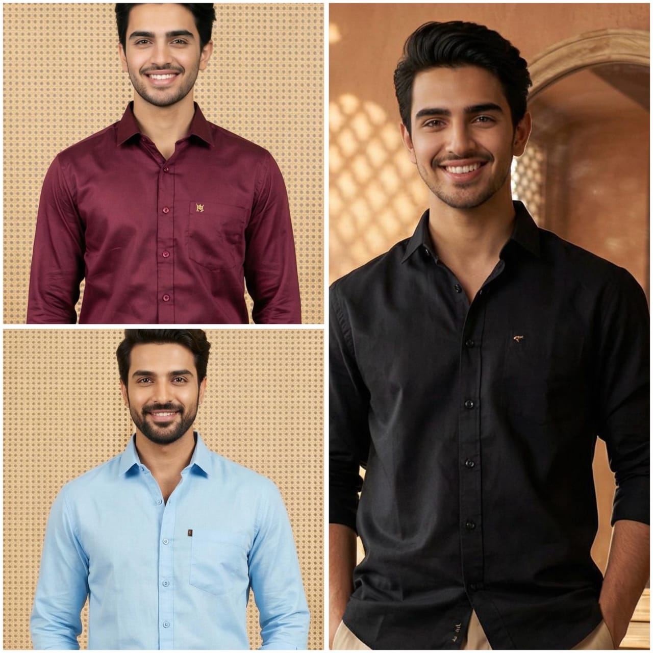 Premium Cotton Formal Shirt Combo – Black, Sky Blue & Burgundy (Pack of 3)