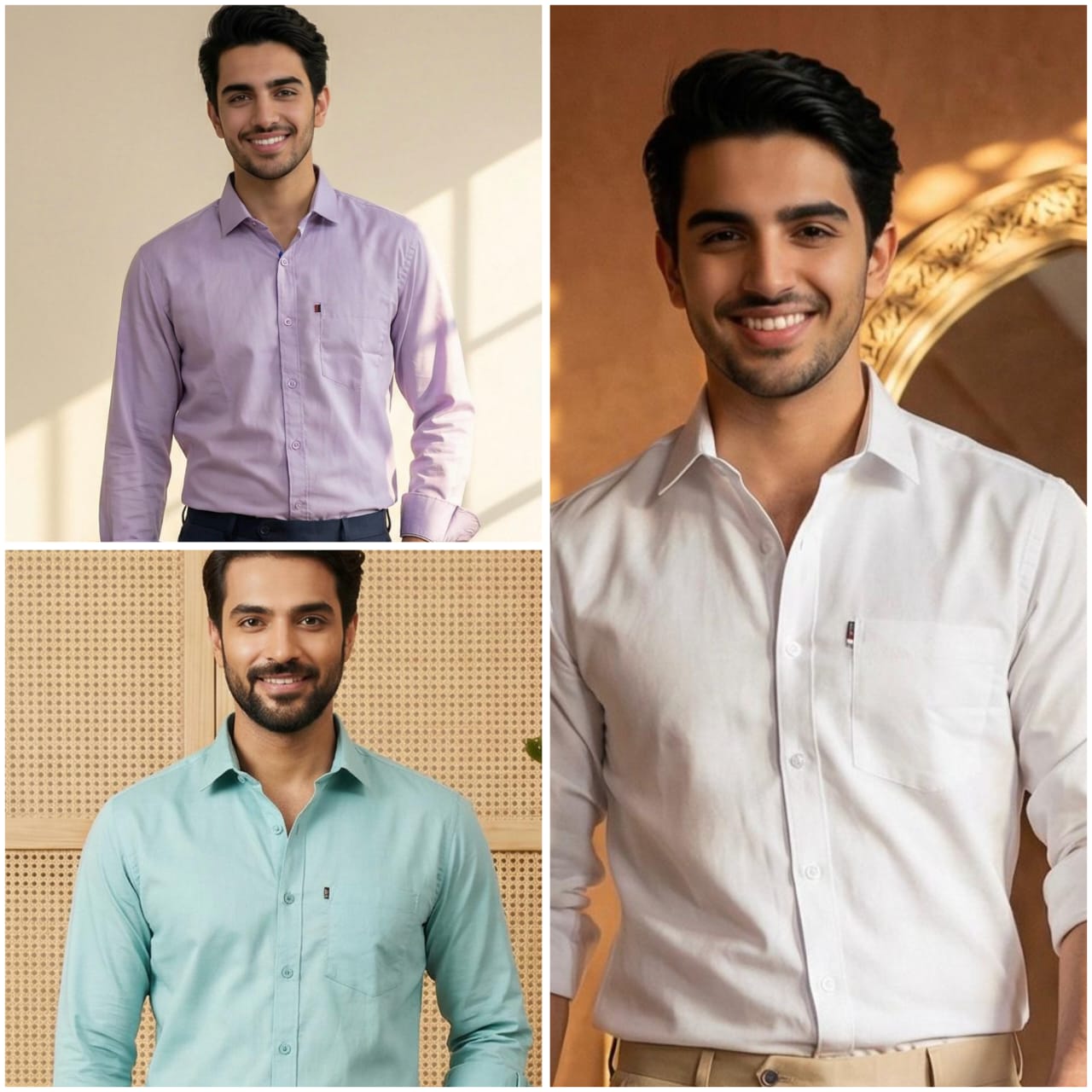 Premium Cotton Formal Shirt Combo – White, Sky Blue & Lavender (Pack of 3)