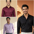 Premium Cotton Formal Shirt Combo – Burgundy, Black & Lavender (Pack of 3)