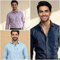 Premium Cotton Formal Shirt Combo – Sky Blue, Navy Blue & Lavender (Pack of 3)