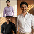 Premium Cotton Formal Shirt Combo – White, Black & Lavender (Pack of 3)