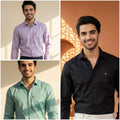 Premium Cotton Formal Shirt Combo – Mint, Black & Lavender (Pack of 3)