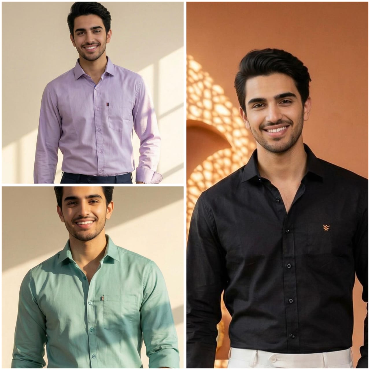 Premium Cotton Formal Shirt Combo – Mint, Black & Lavender (Pack of 3)