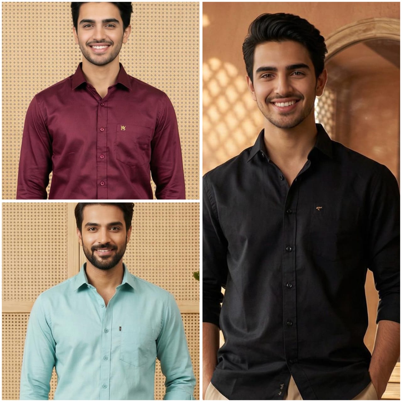 Premium Cotton Formal Shirt Combo – Black, Sky Blue & Burgundy (Pack of 3)