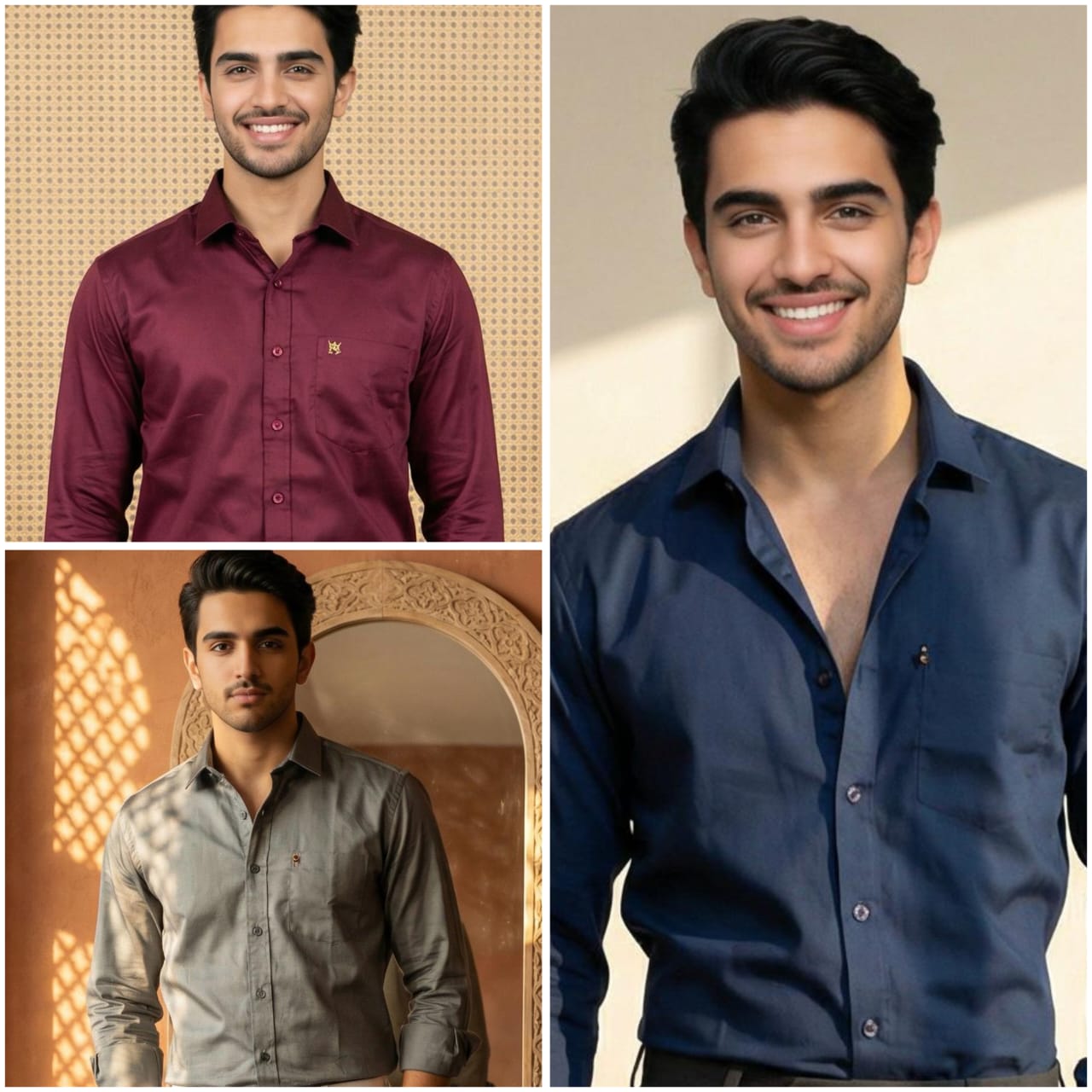 Premium Cotton Formal Shirt Combo – Gray, Navy Blue & Burgundy (Pack of 3)