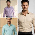 Premium Cotton Formal Shirt Combo – Lavender, Sky Blue & Beige (Pack of 3)