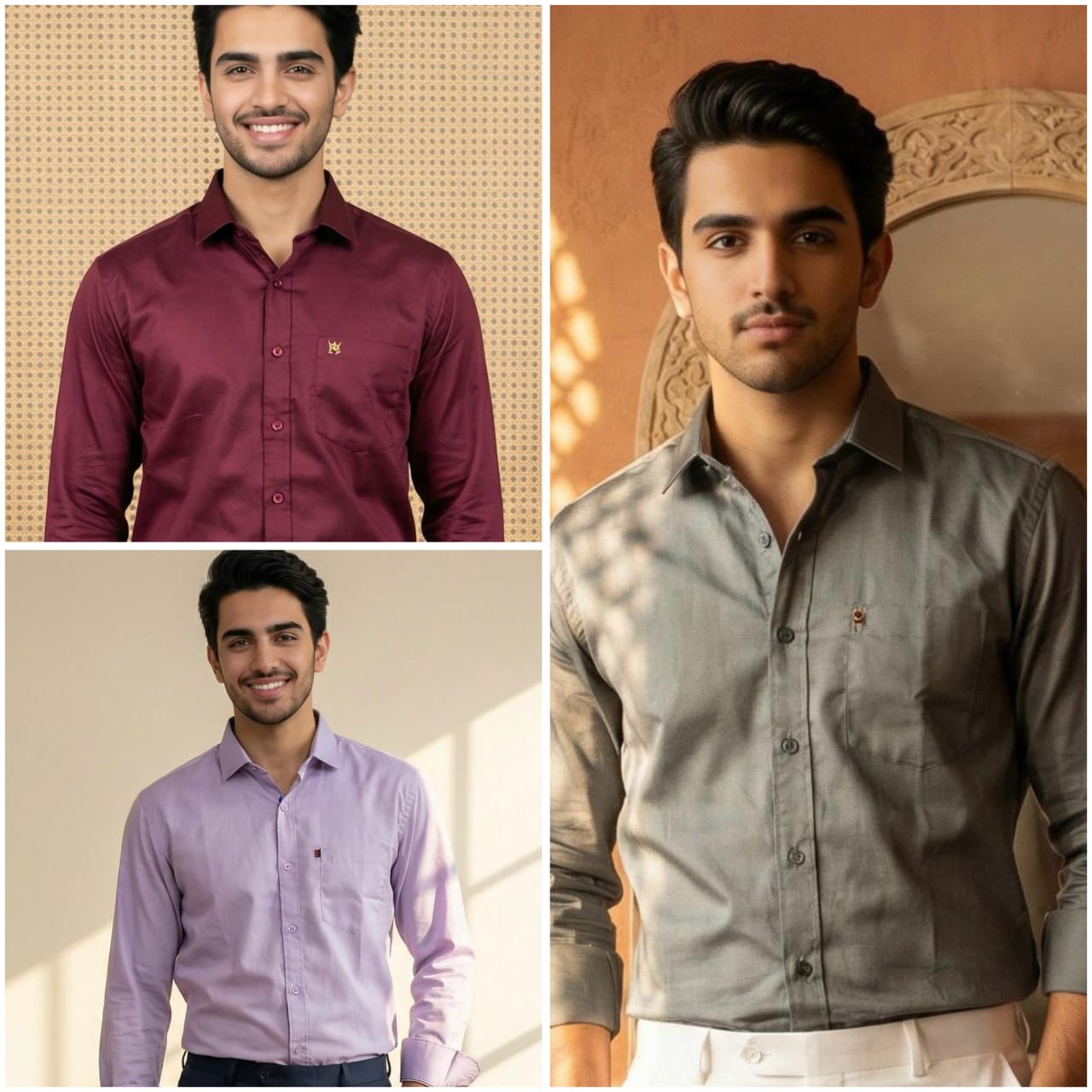 Premium Cotton Formal Shirt Combo – Lavender, Burgundy & Gray (Pack of 3)