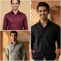 Premium Cotton Formal Shirt Combo – Black, Burgundy & Gray (Pack of 3)