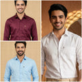 Premium Cotton Formal Shirt Combo – Sky Blue, Burgundy & White (Pack of 3)