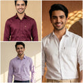 Premium Cotton Formal Shirt Combo – Lavender, Burgundy & White (Pack of 3)