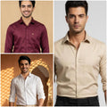 Premium Cotton Formal Shirt Combo – Beige, Burgundy & White (Pack of 3)