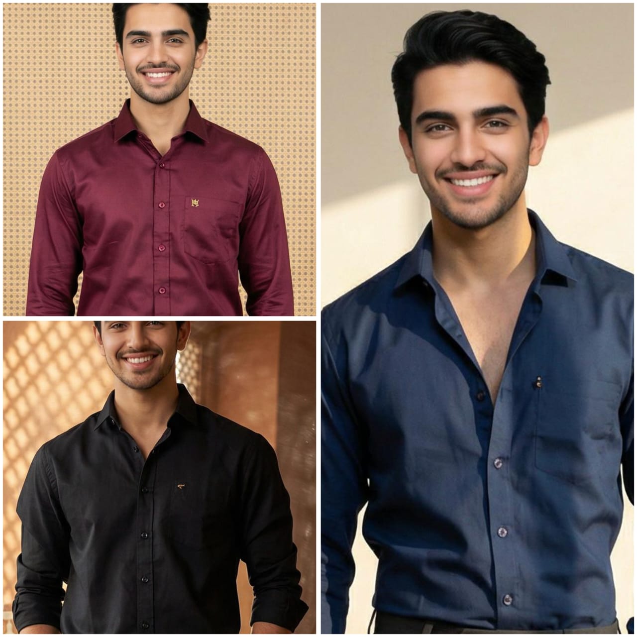 Premium Cotton Formal Shirt Combo – Black, Burgundy & Navy Blue (Pack of 3)