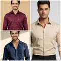 Premium Cotton Formal Shirt Combo – Beige, Burgundy & Navy Blue (Pack of 3)