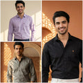 Premium Cotton Formal Shirt Combo – Lavender, Black & Gray (Pack of 3)