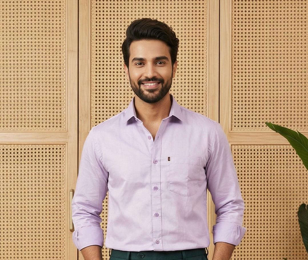 Lavender Cotton Formal Shirt & Bottle Green Formal Pant Combo for Men