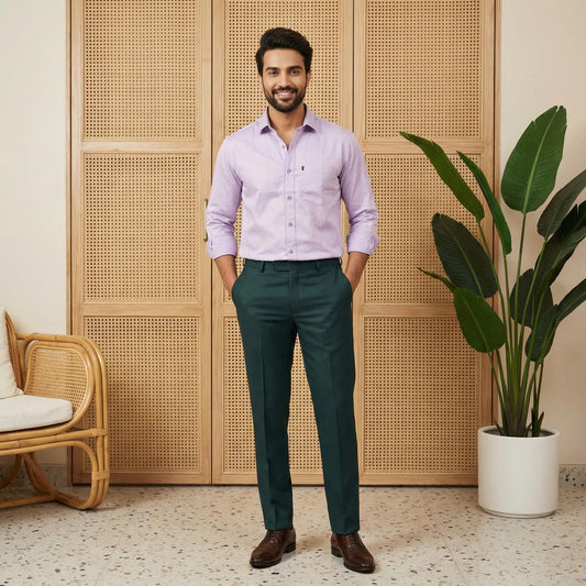 Lavender Cotton Formal Shirt & Bottle Green Formal Pant Combo for Men