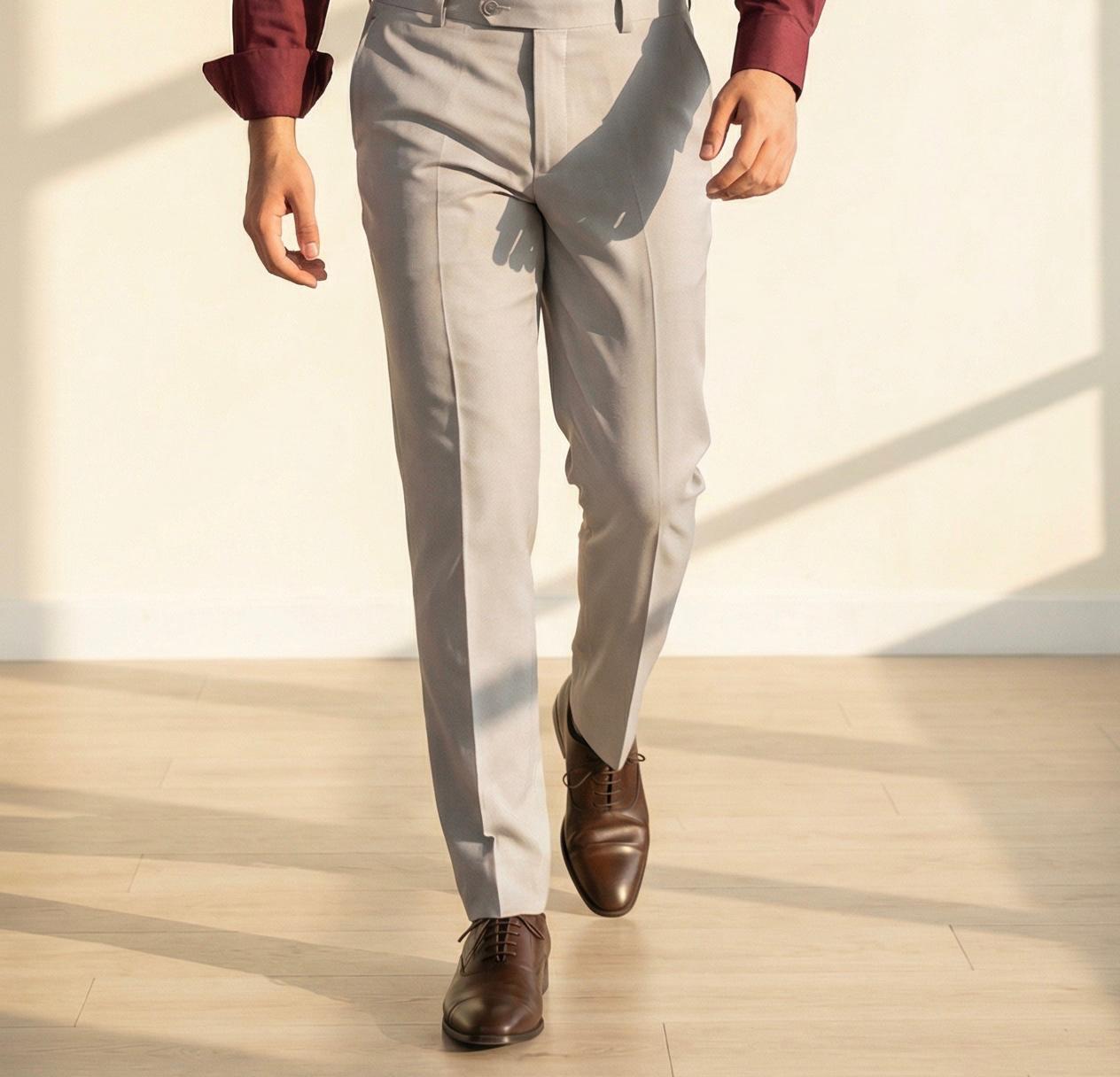 Burgundy Cotton Formal Shirt & Grey Formal Pant Combo for Men