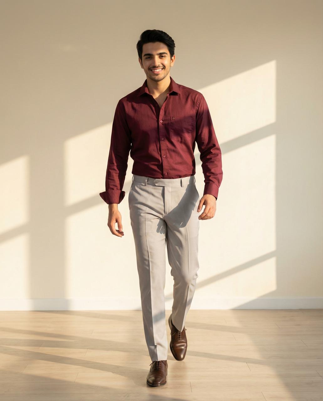 Burgundy Cotton Formal Shirt – Classic Professional Style