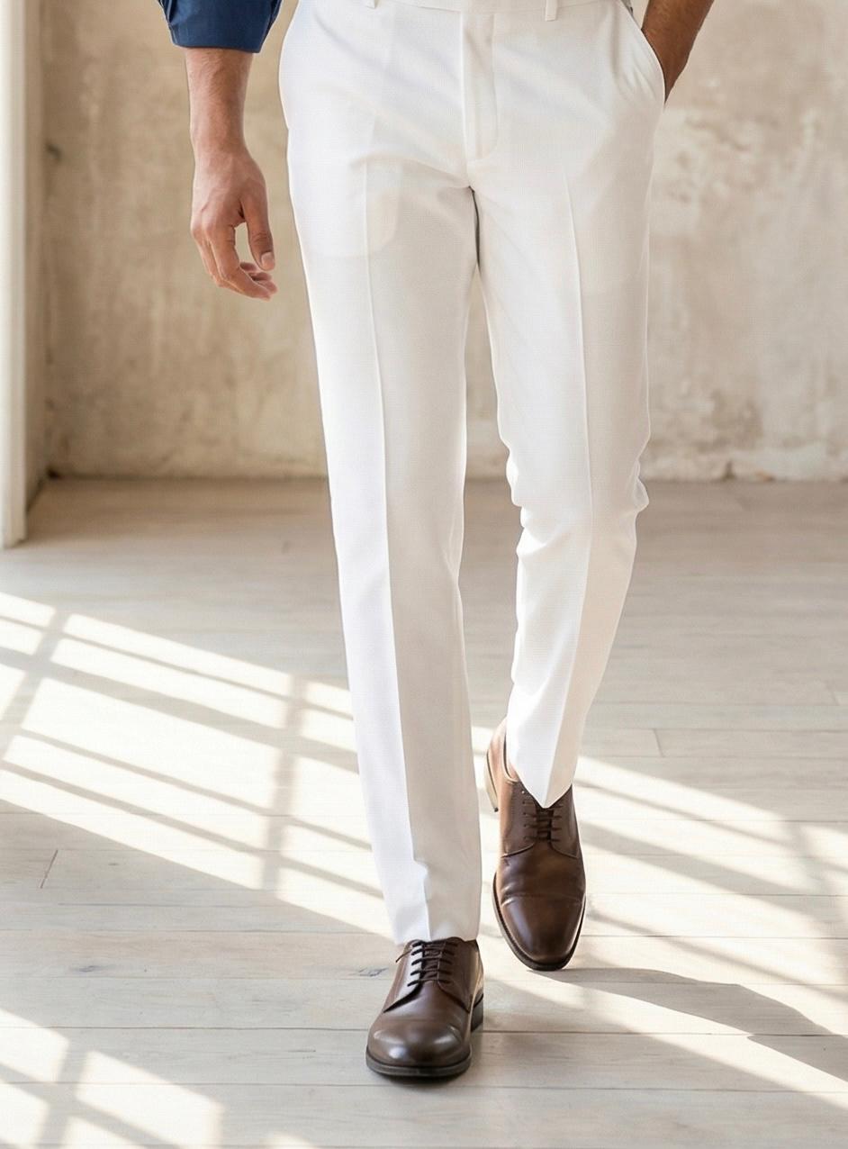 Executive Navy Blue Cotton Shirt & White Formal Pant Combo