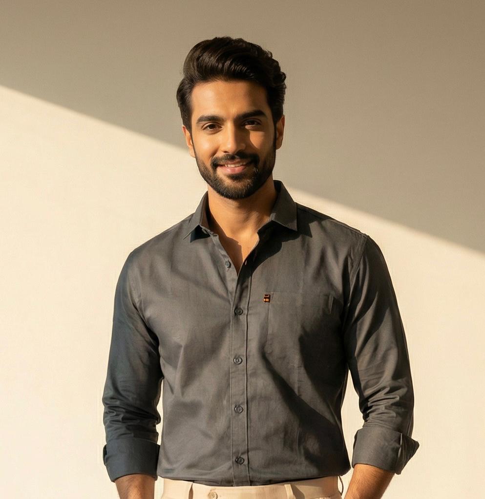 Grey Cotton Formal Shirt & Beige Formal Pant Combo for Men