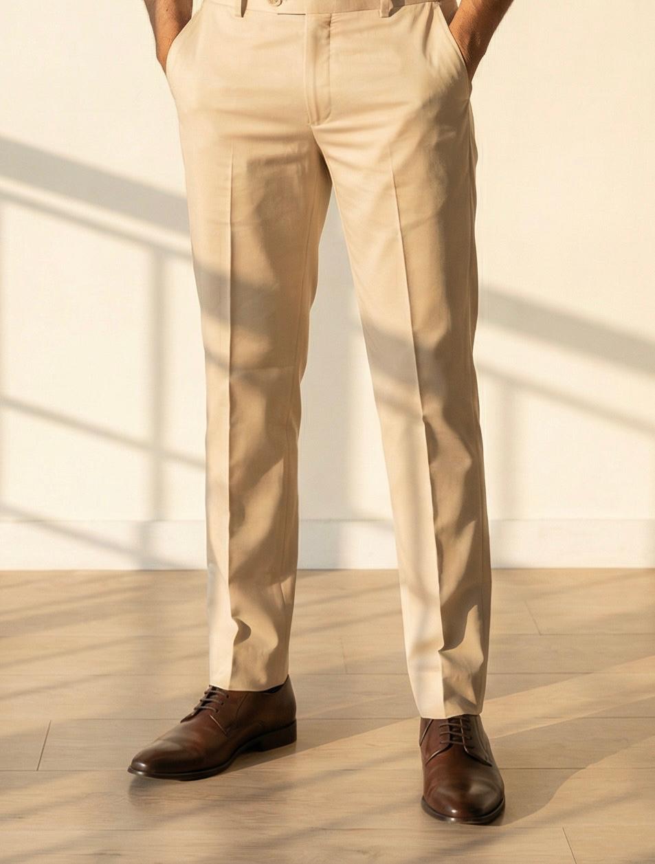 Grey Cotton Formal Shirt & Beige Formal Pant Combo for Men