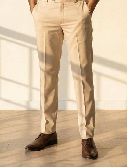 Grey Cotton Formal Shirt & Beige Formal Pant Combo for Men