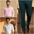 Premium Formal Wear Combo – 2 Shirts + 1 Bottle Green Formal Pant