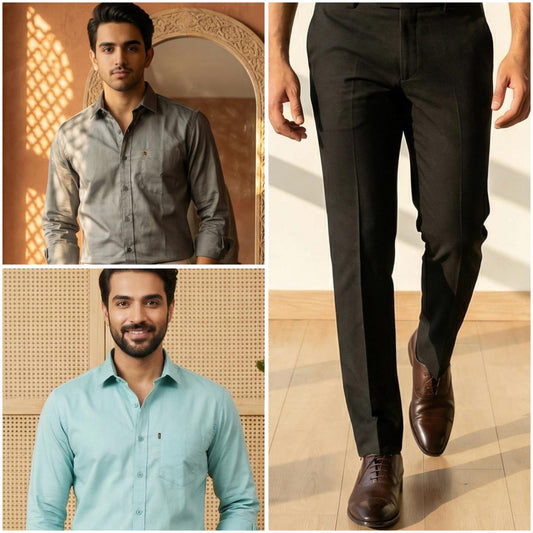 Premium Formal Wear Combo – 2 Shirts + 1 Black Formal Pant