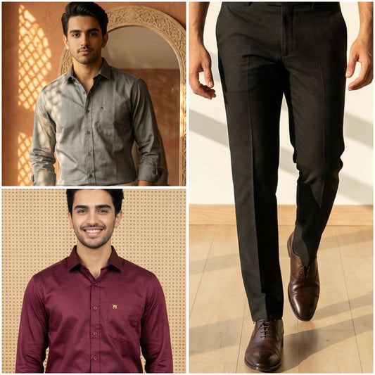 Premium Formal Wear Combo – 2 Shirts + 1 Black Formal Pant