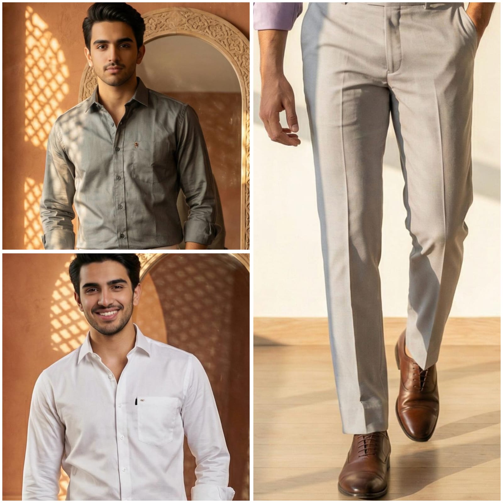 Premium Formal Wear Combo – 2 Shirts + 1 Gray Formal Pant