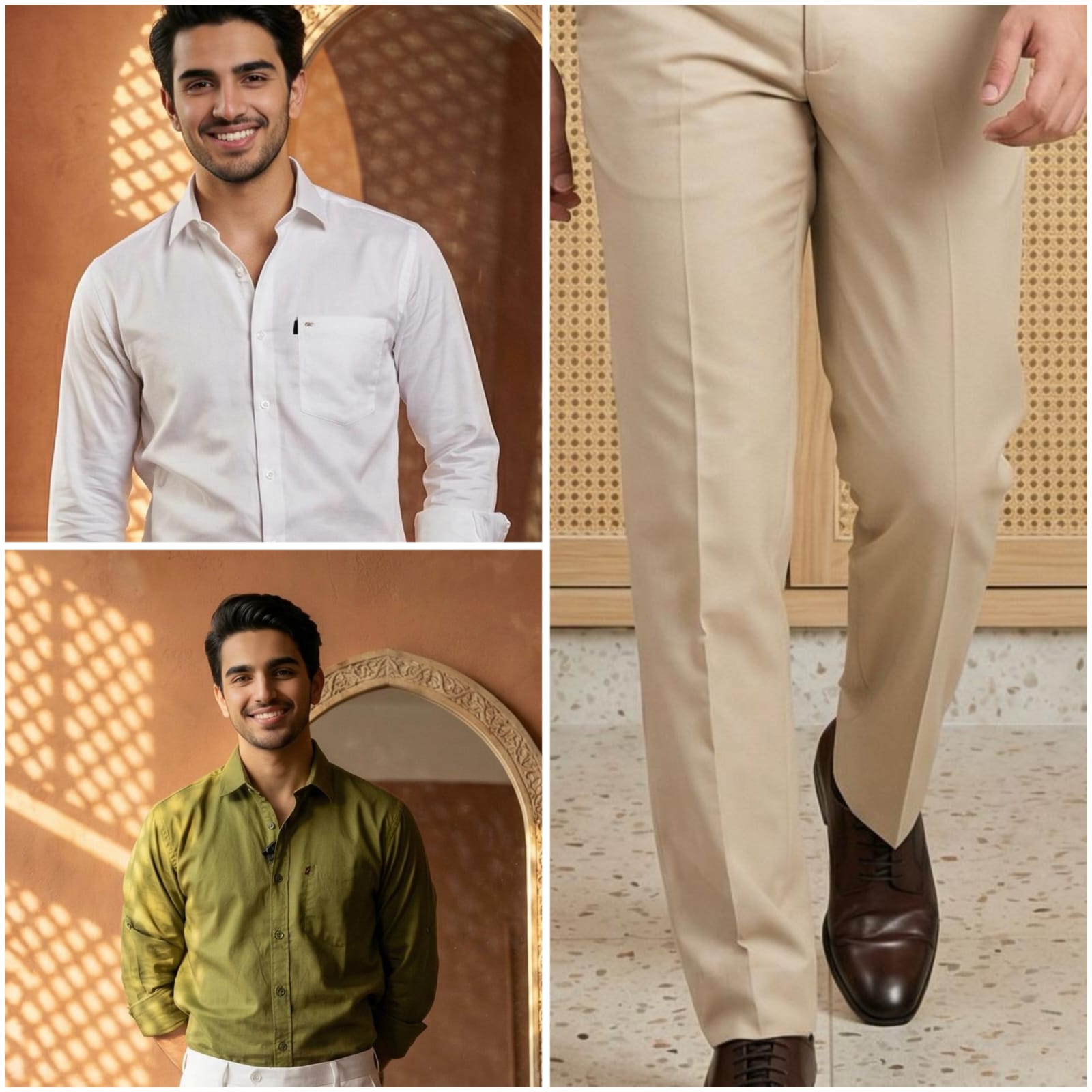 Premium Formal Wear Combo – 2 Shirts + 1 Beige Formal Pant