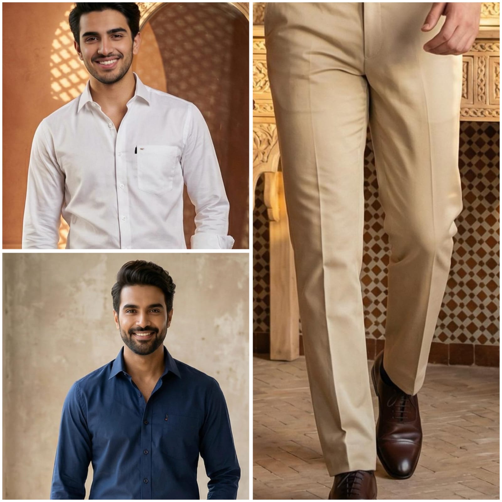Premium Formal Wear Combo – 2 Shirts + 1 Beige Formal Pant