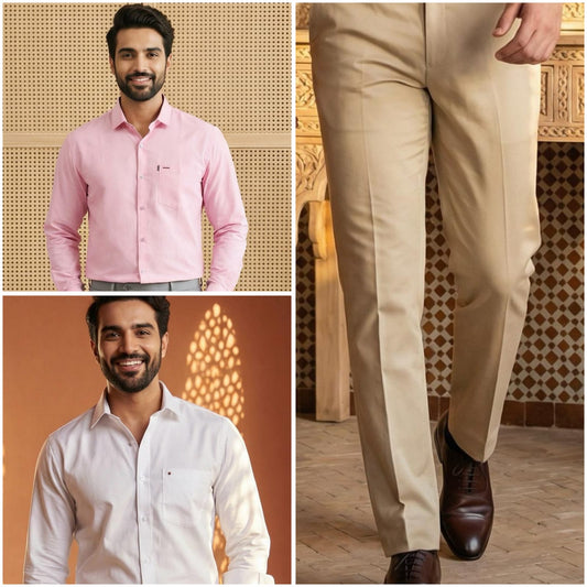 Premium Formal Wear Combo – 2 Shirts + 1 Beige Formal Pant