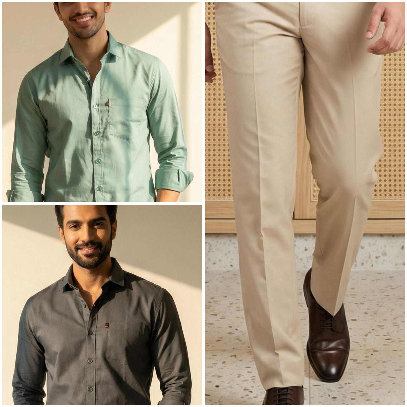 Premium Formal Wear Combo – 2 Shirts + 1 Beige Formal Pant