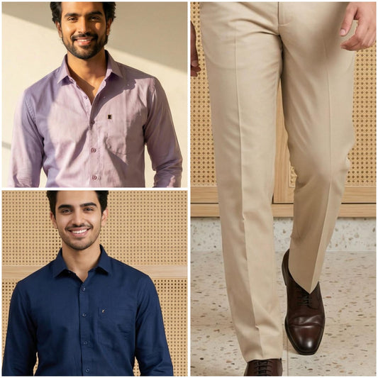 Premium Formal Wear Combo – 2 Shirts + 1 Beige Formal Pant