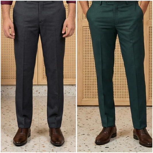 Premium Formal Pant Combo – Black & Bottle Green (Pack of 2)