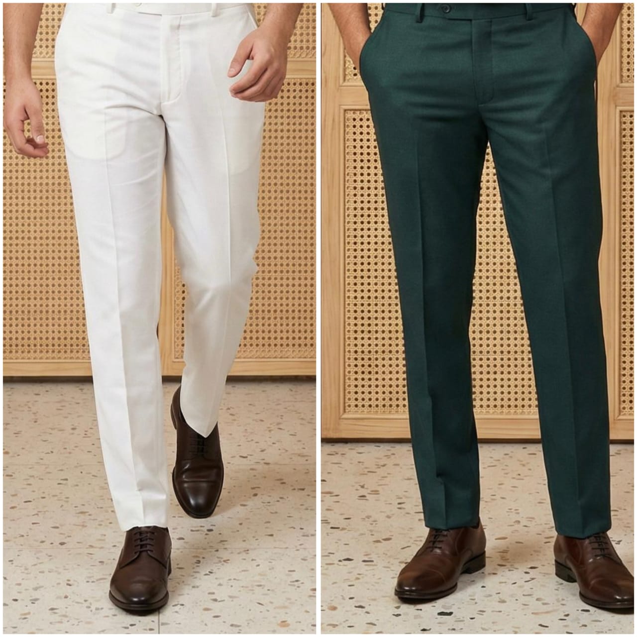 Premium Formal Pant Combo – White & Bottle Green (Pack of 2)