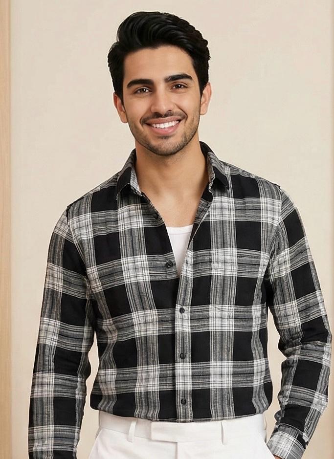 Smart Formal Combo – Black Checks Shirt with White Formal Pant