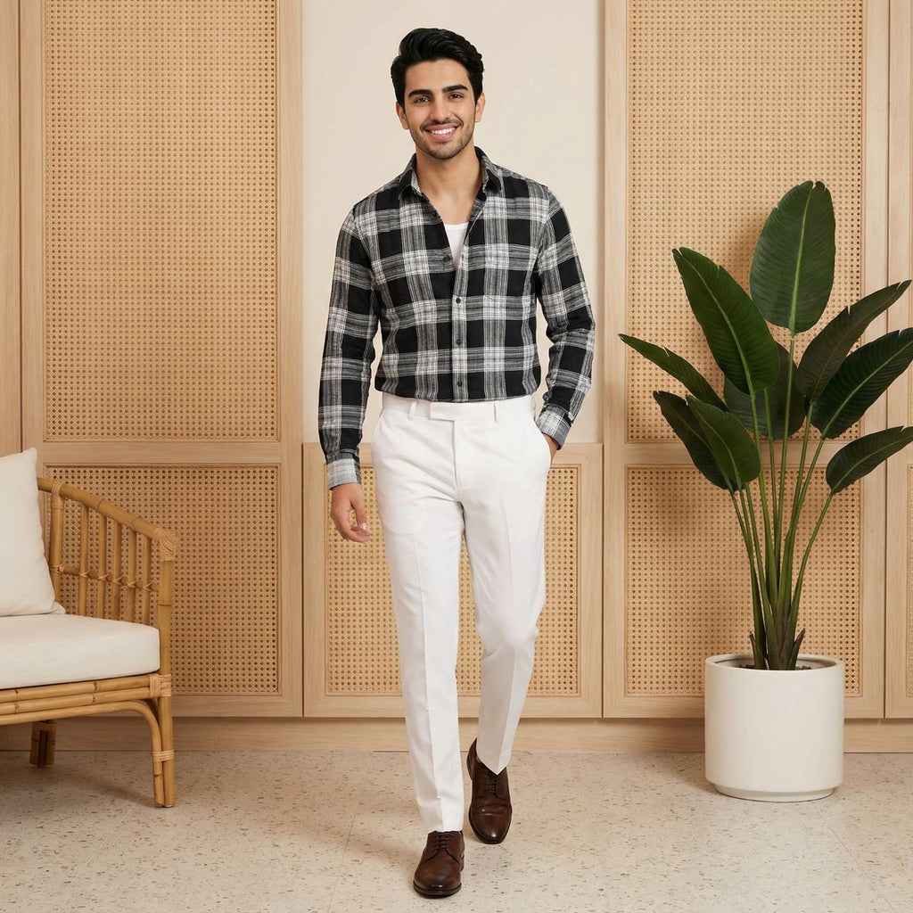 Smart Formal Combo – Black Checks Shirt with White Formal Pant