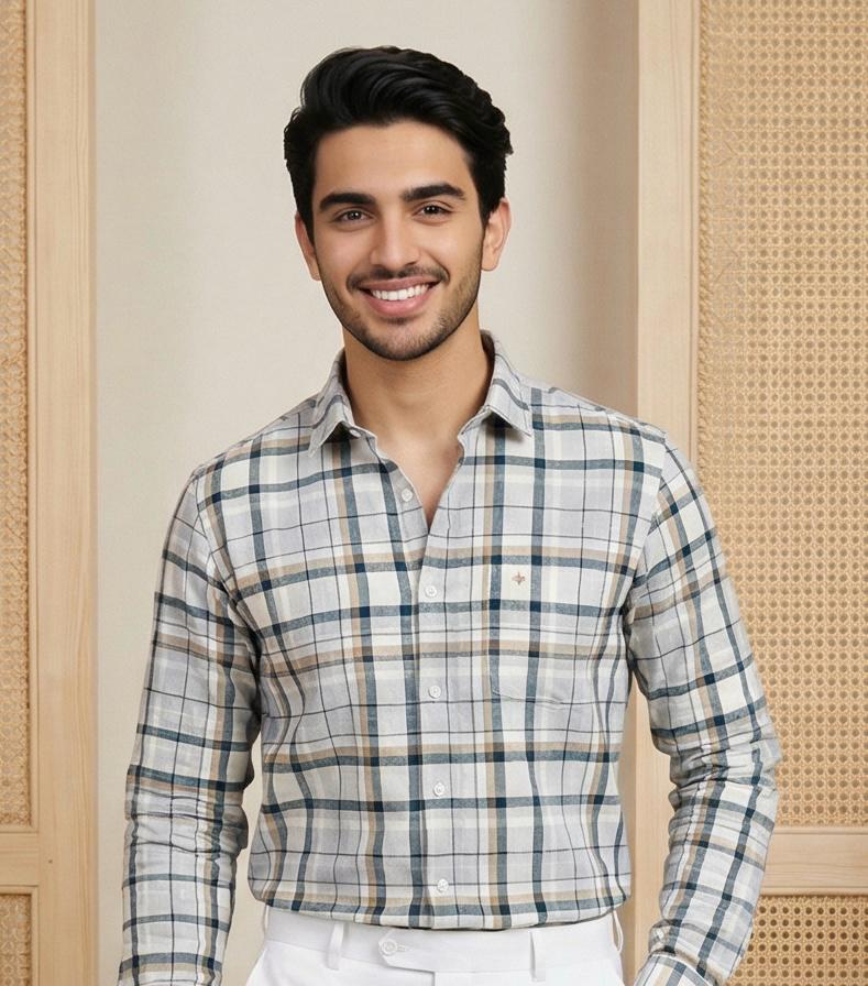 Smart Formal Combo – Checks Shirt with White Formal Pant