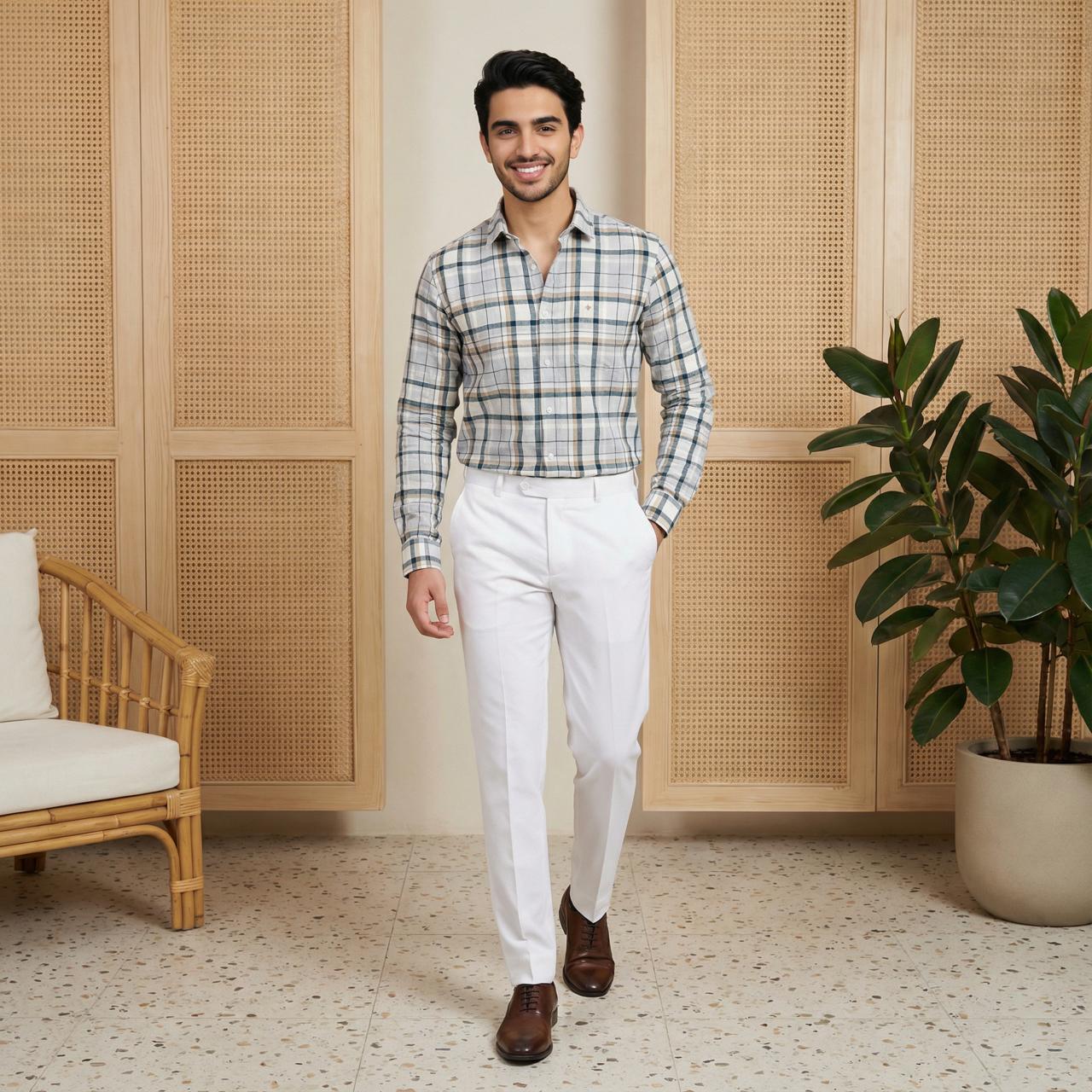 Smart Formal Combo – Checks Shirt with White Formal Pant