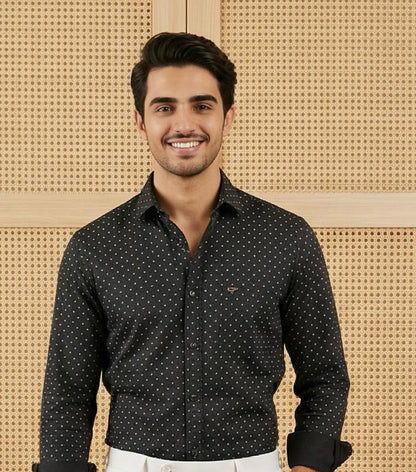 Smart Formal Combo – Black Printed Shirt with White Formal Pant