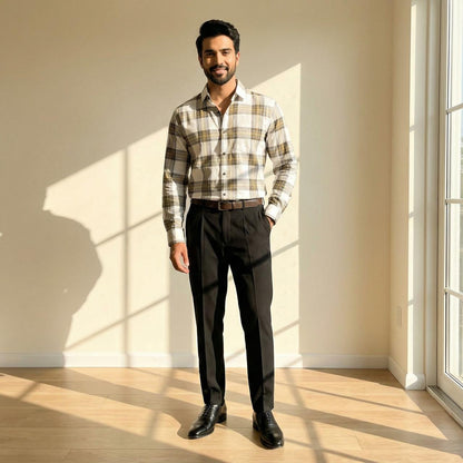 Smart Formal Combo – Checks Shirt with Black Formal Pant