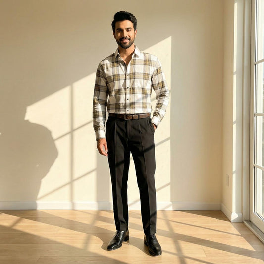 Smart Formal Combo – Checks Shirt with Black Formal Pant