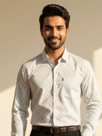 Smart Formal Combo – White Printed Shirt with Black Formal Pant