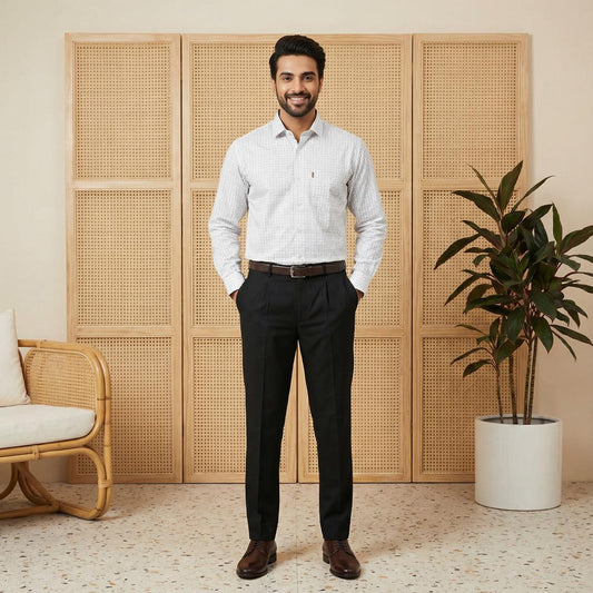Smart Formal Combo – White Printed Shirt with Black Formal Pant