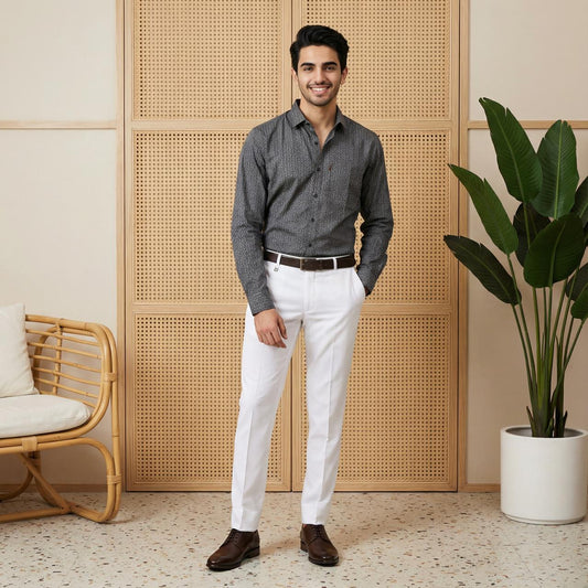Elegant Formal Wear Combo – Printed Shirt with White Formal Pant